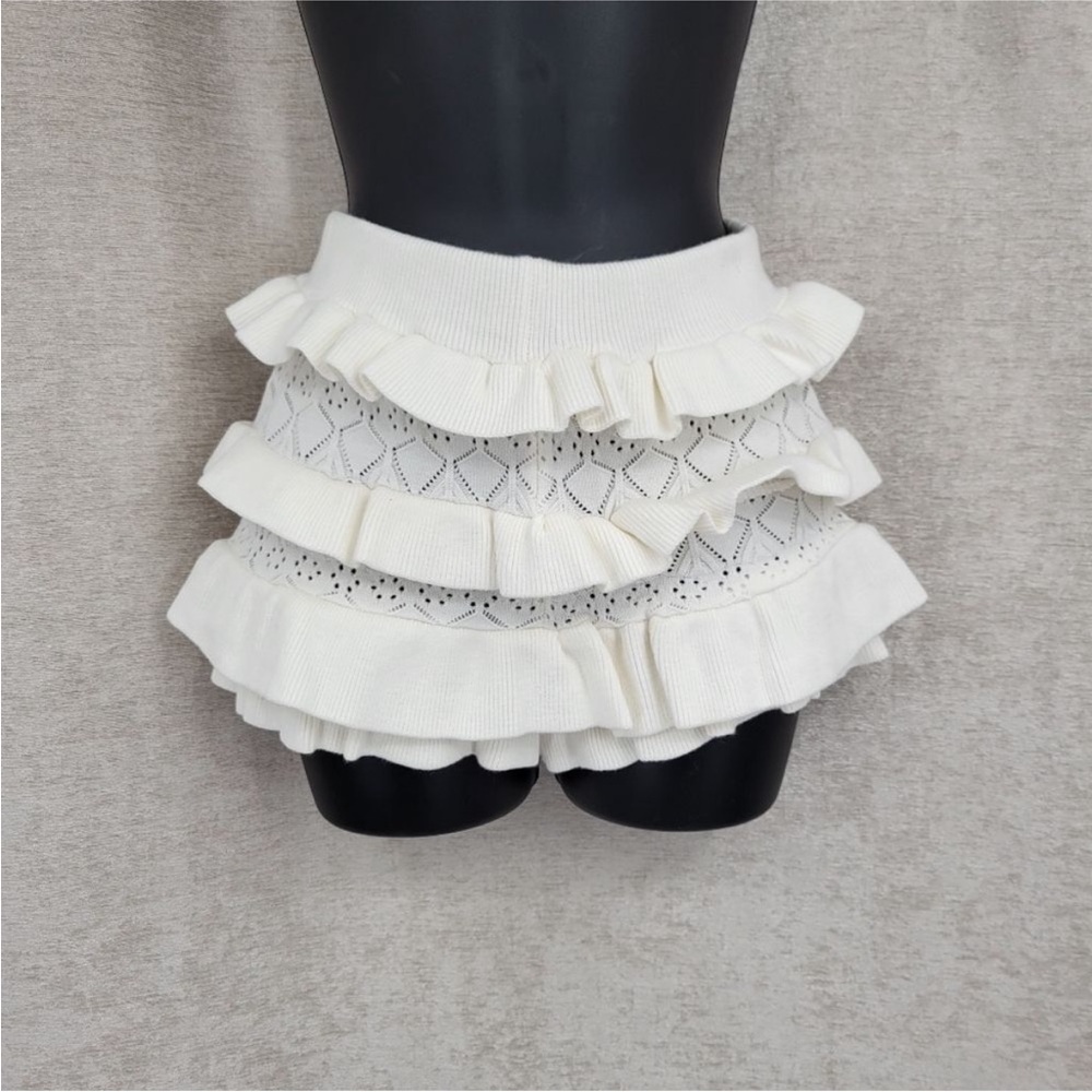 White Ruffled Knit Shorts